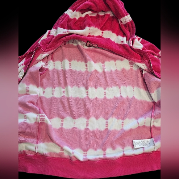 Y2K Juicy Couture Terry Cloth PINK Tie Dye Gold Zip Up Hoodie READ DESCRIPTION - Picture 13 of 14